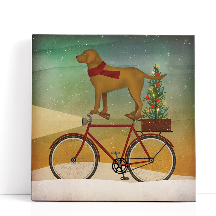 Yellow Lab On Bike Christmas - Canvas Print Wall Art
