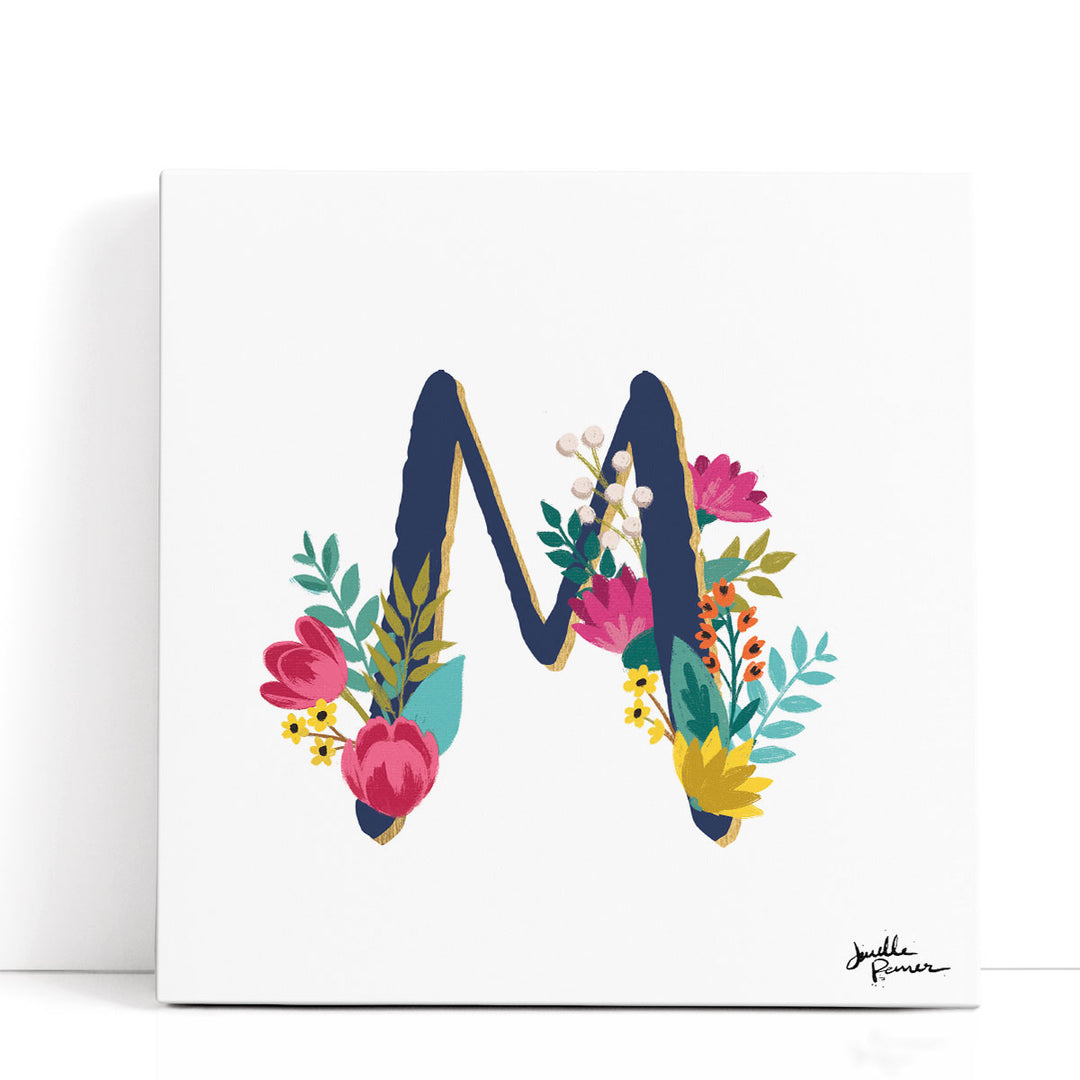 Romantic Luxe Monogram M Navy - Canvas Print Wall Art