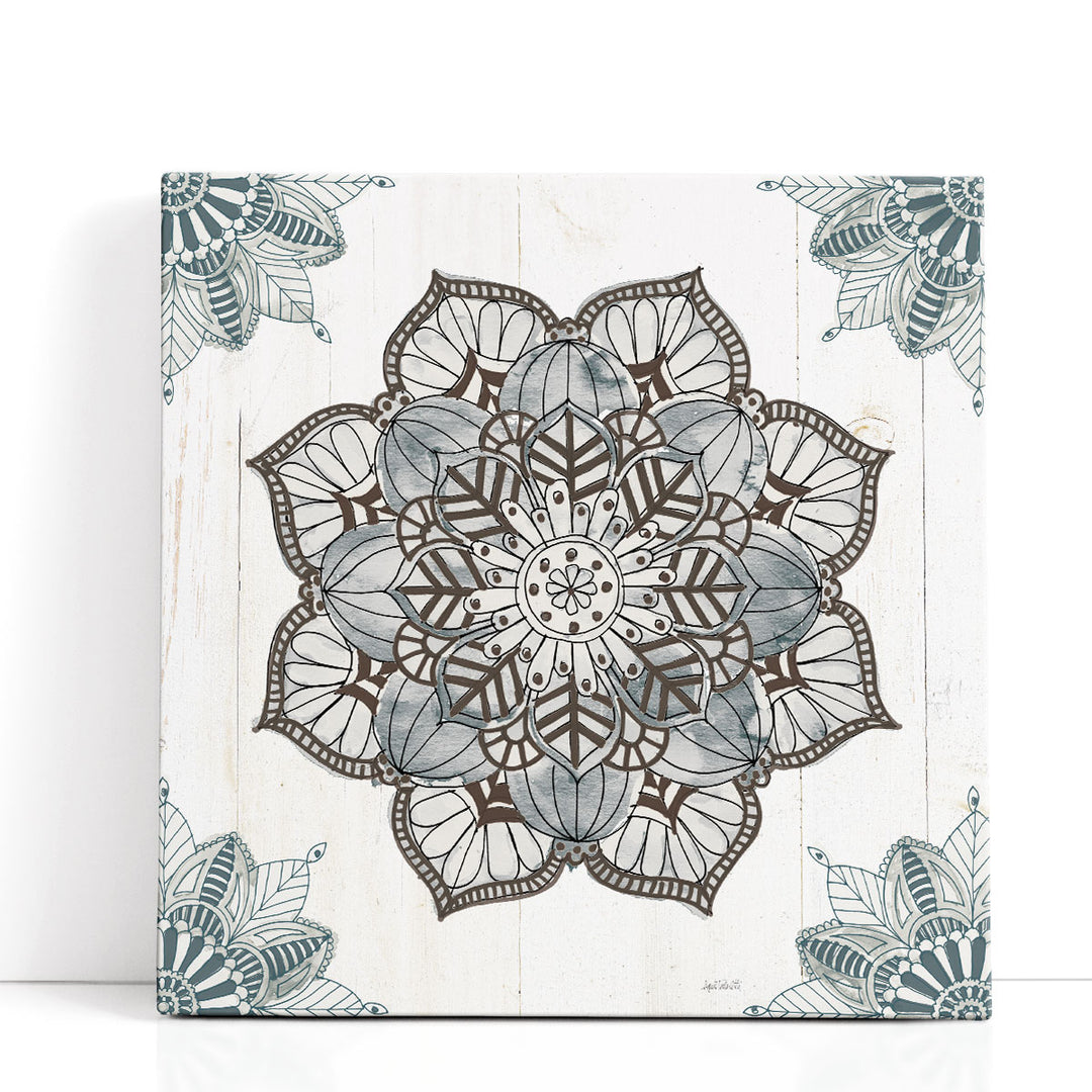 Mandala Morning I Blue and Gray - Canvas Print Wall Art