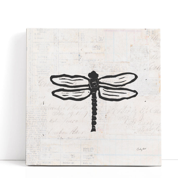 Dragonfly Stamp Black and White - Canvas Print Wall Art