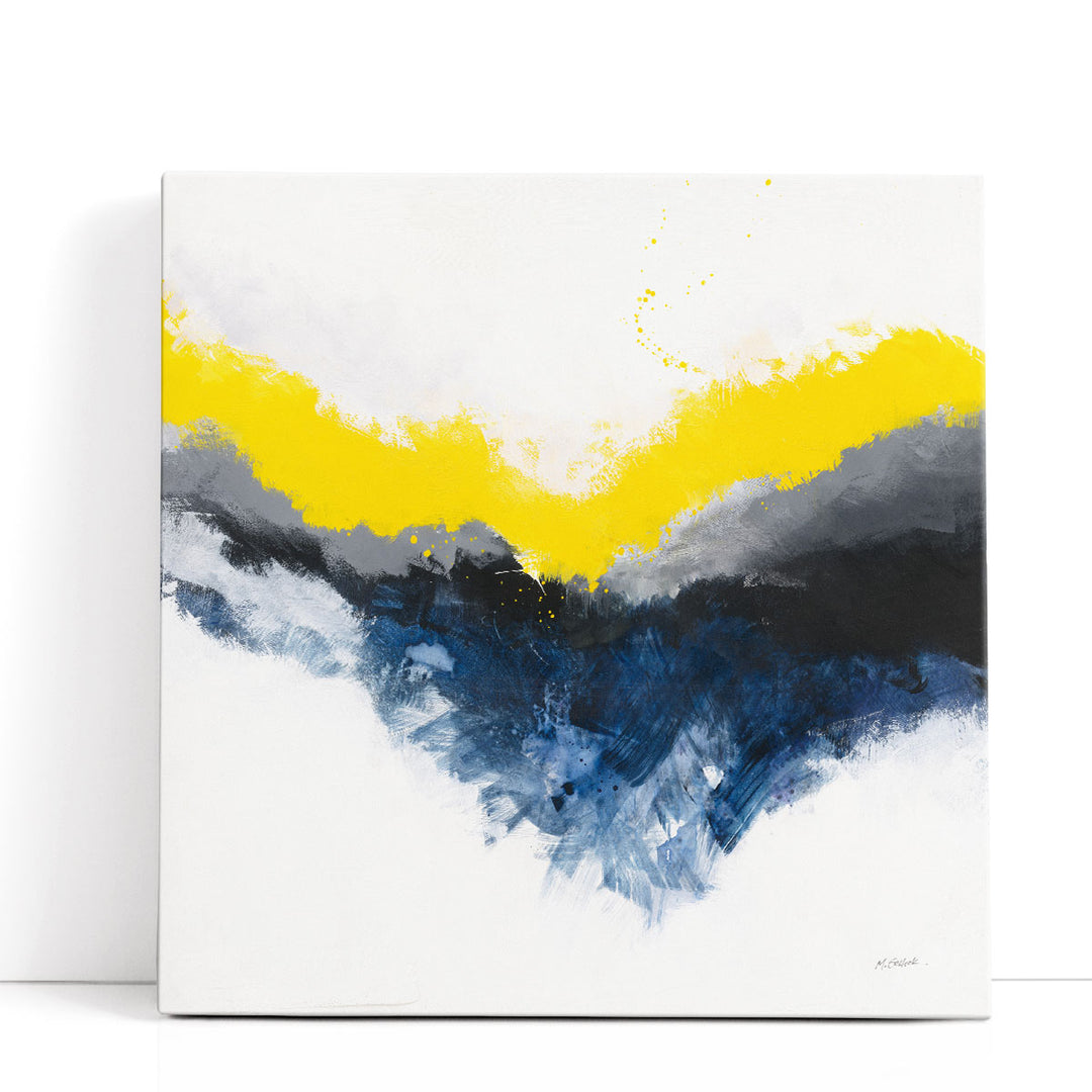 white abstract art with blue black yellow splashes