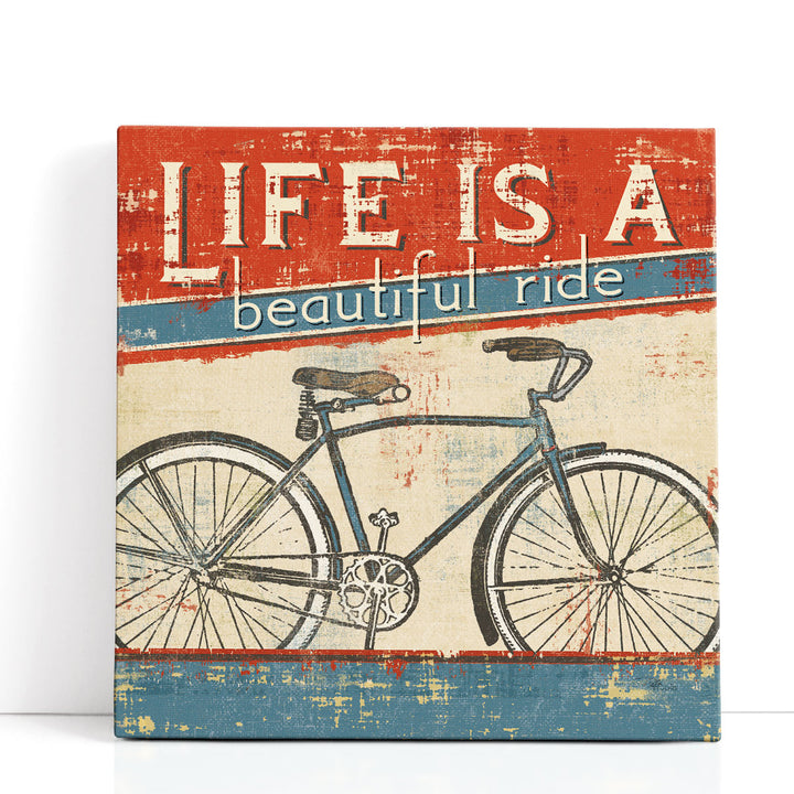 Vintage Bicycle Canvas Print with red bike silhouette