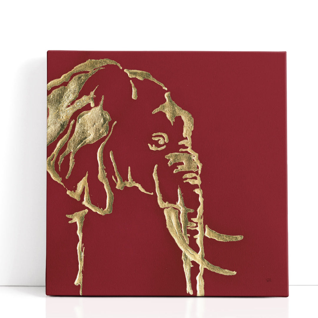 Gilded Elephant on Red - Canvas Print Wall Art