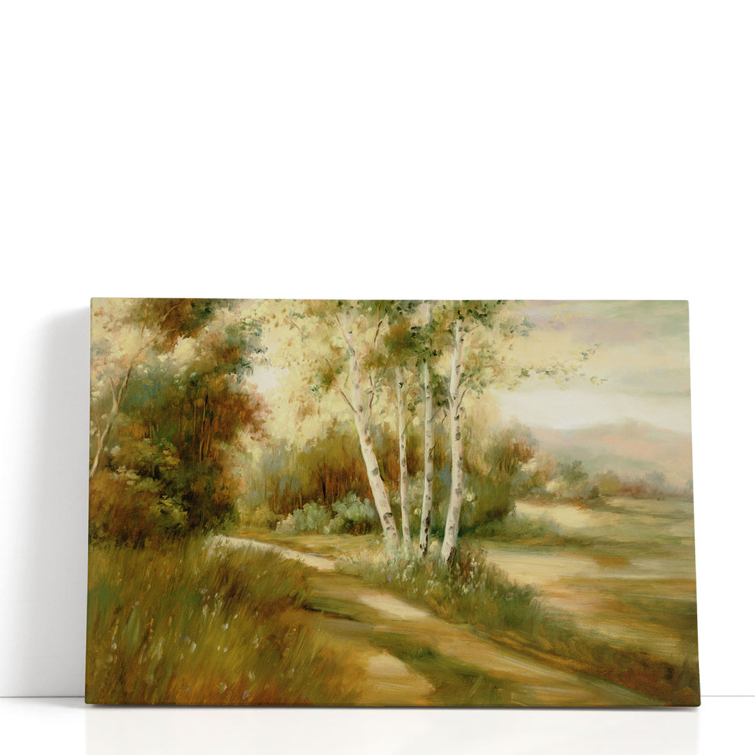 Green tree canvas with soft brushstrokes