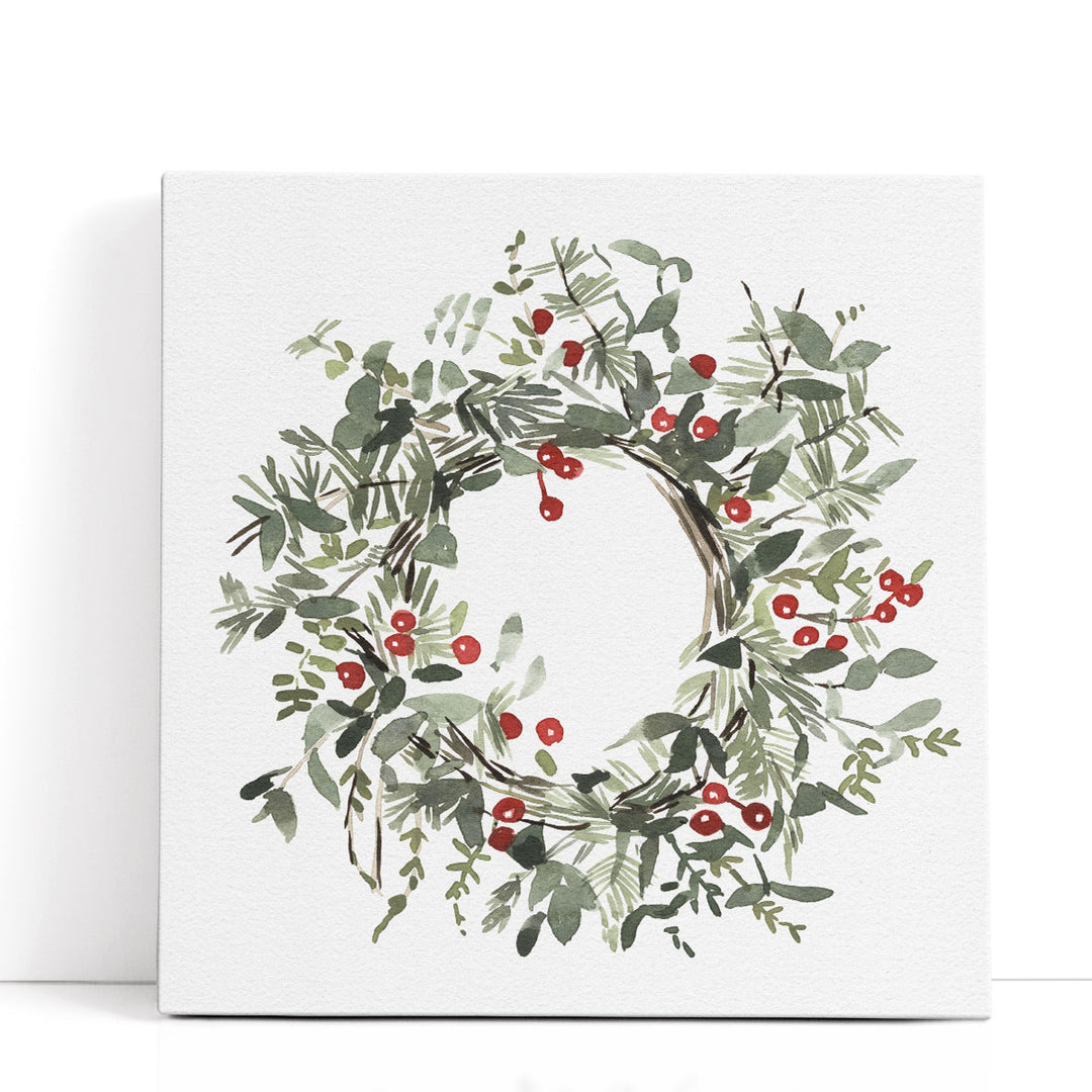 Holly Farmhouse Wreath I - Canvas Print Wall Art