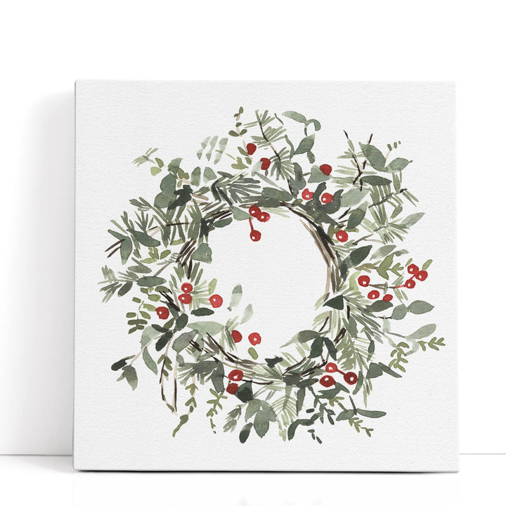 Holly Farmhouse Wreath I - Canvas Print Wall Art