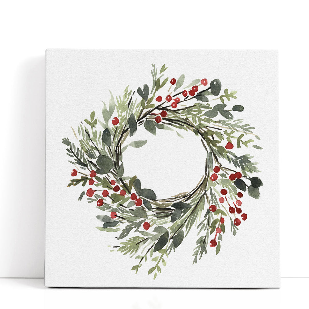 Holly Farmhouse Wreath II - Canvas Print Wall Art