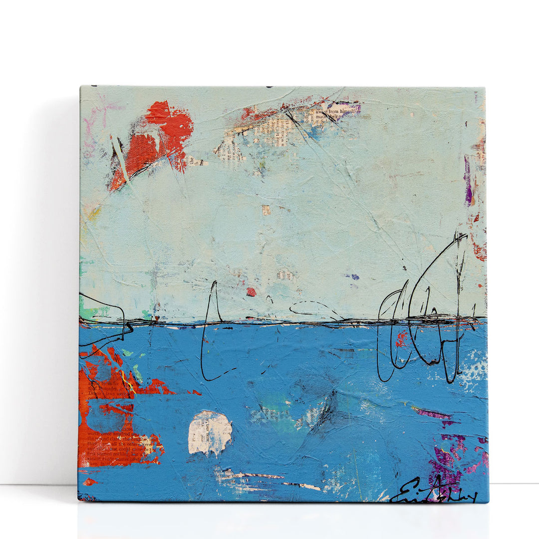 Blue Abstract Canvas Wall Art – fluid blue forms with neutral tones