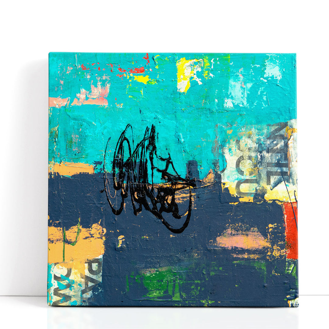Blue abstract wall art with bold brushstrokes