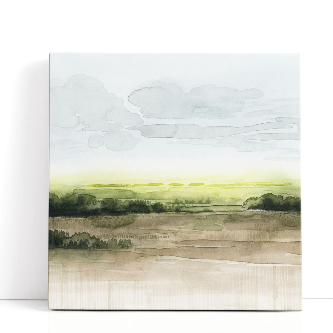 Landscape artwork, soft green brush strokes