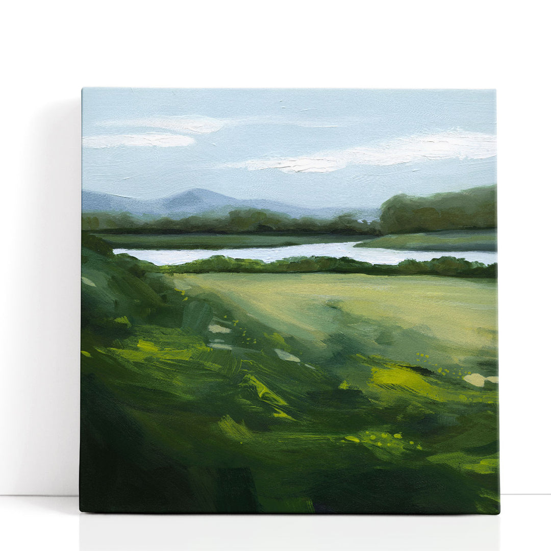 Green abstract painting with soft landscape design