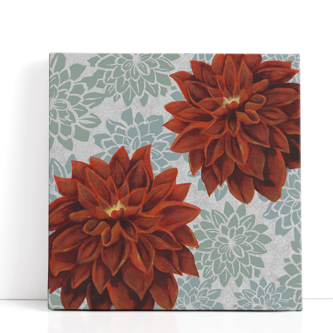Woodblock Dahlias I - Canvas Print Wall Art