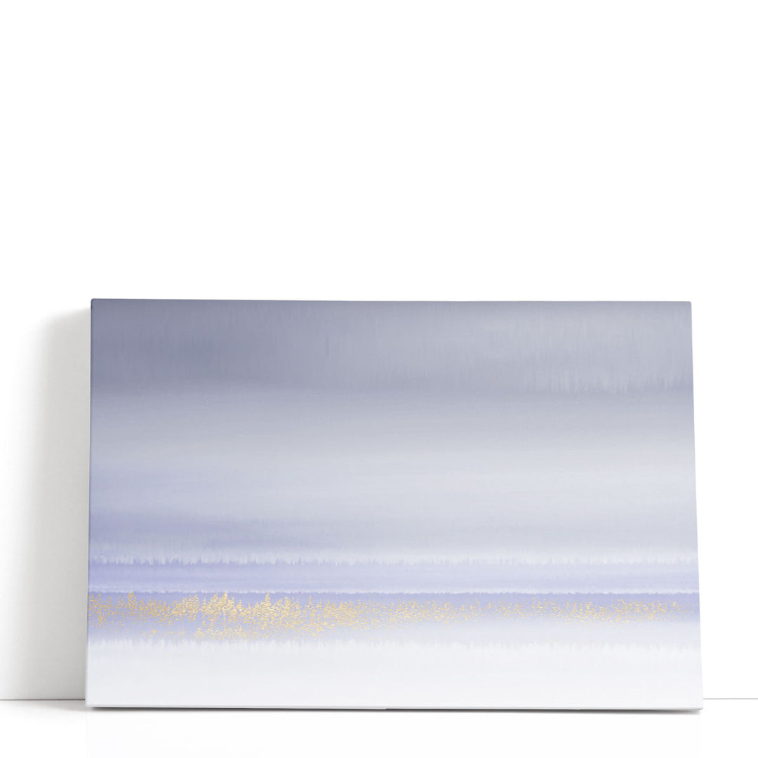 Abstract canvas painting in light blue and white