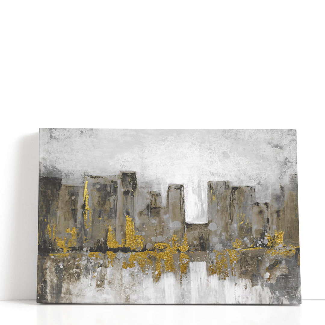 Cityscape canvas artwork with grey skyline