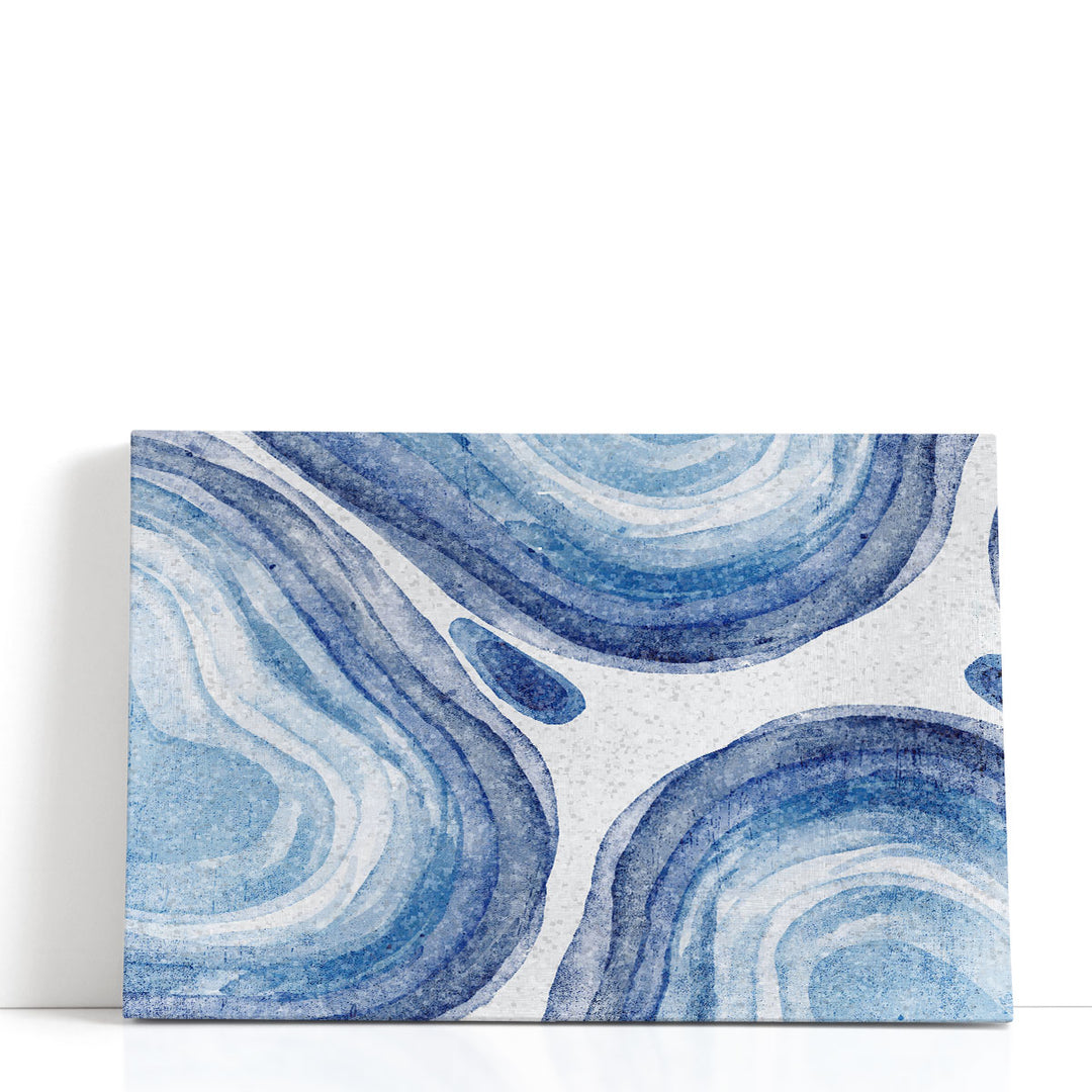 Blue abstract wall art with soft forms on white