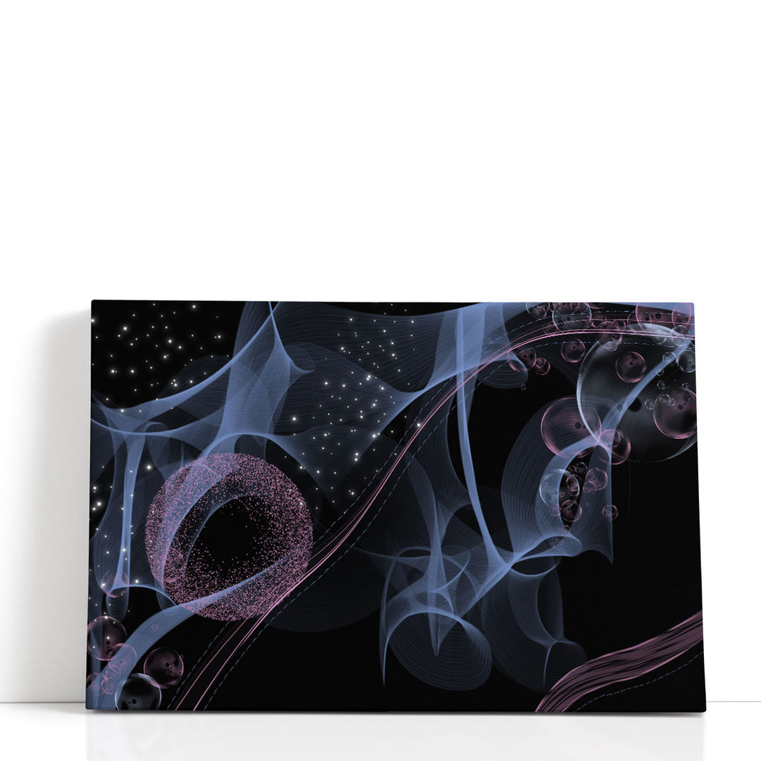 Black abstract art with fluid blue design