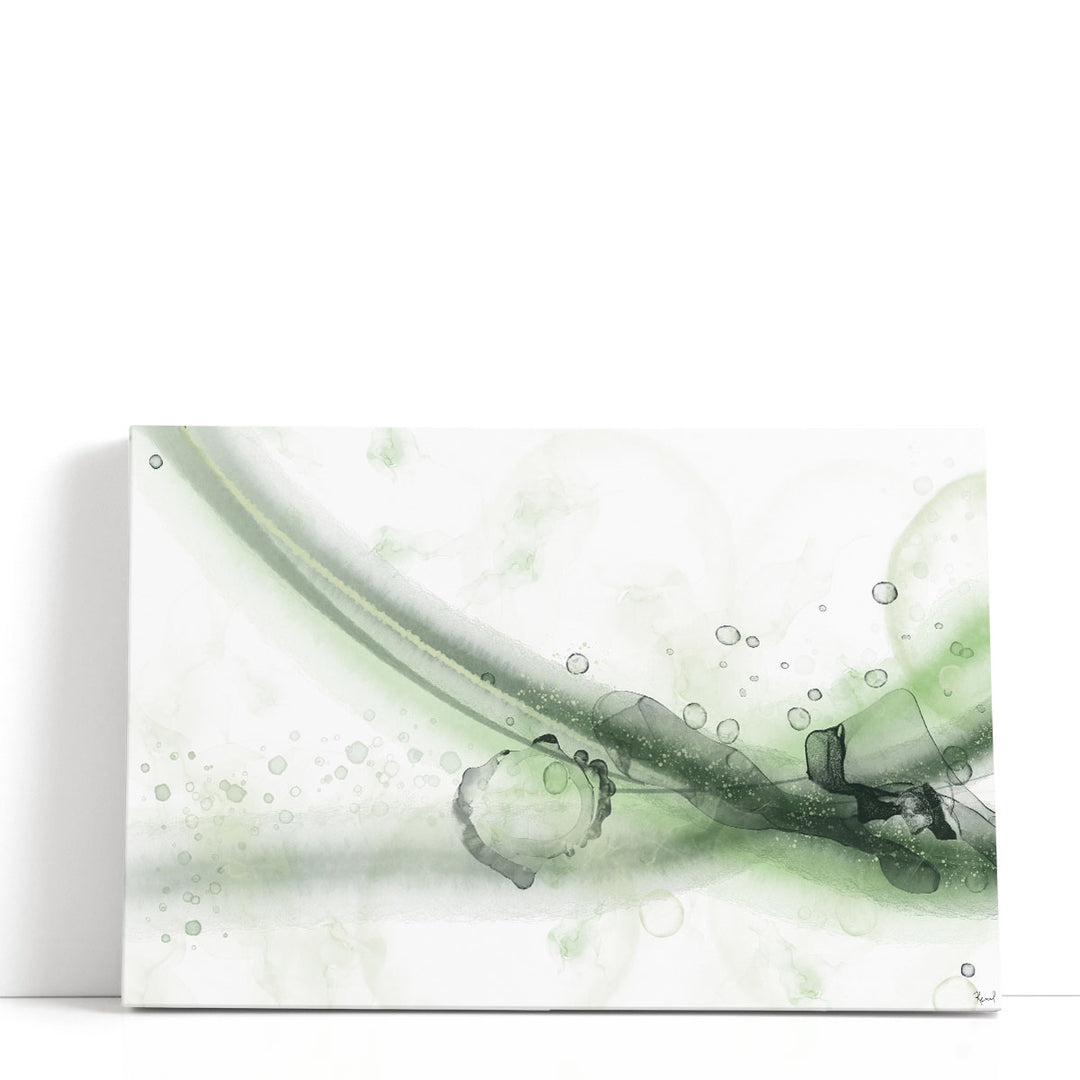 White abstract art with green accents