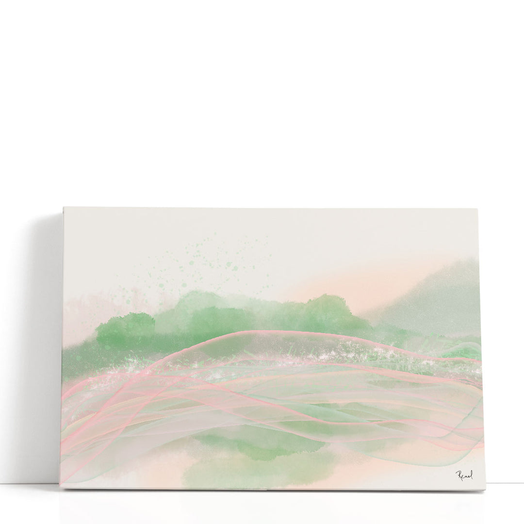 Neutral abstract art with soft pink and green