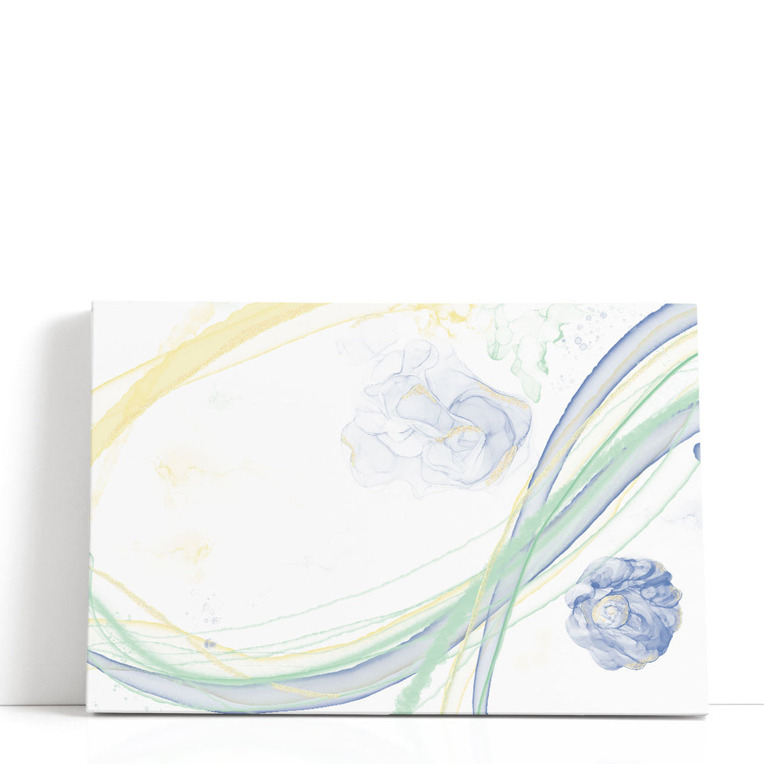 White abstract art with subtle colorful strokes