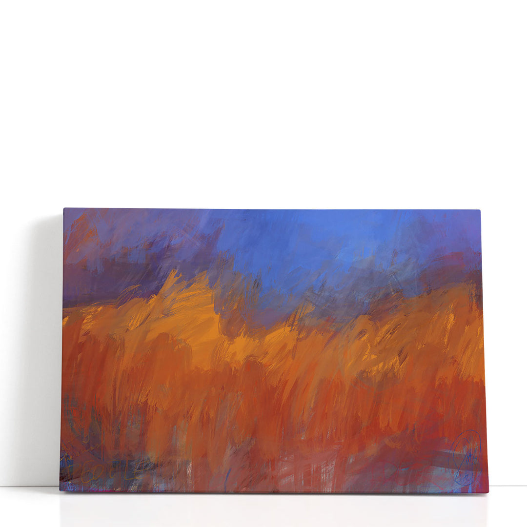 Burning Forest Canvas Art – fiery orange and blue abstract landscape