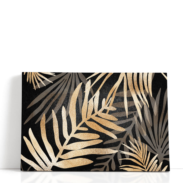 Glam Leaves Black Gold 3 - Canvas Print Wall Art