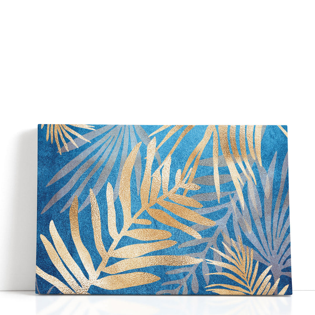 Glam Leaves Blue - Canvas Print Wall Art