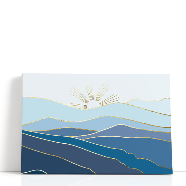 Blue abstract wall art with flowing wave design