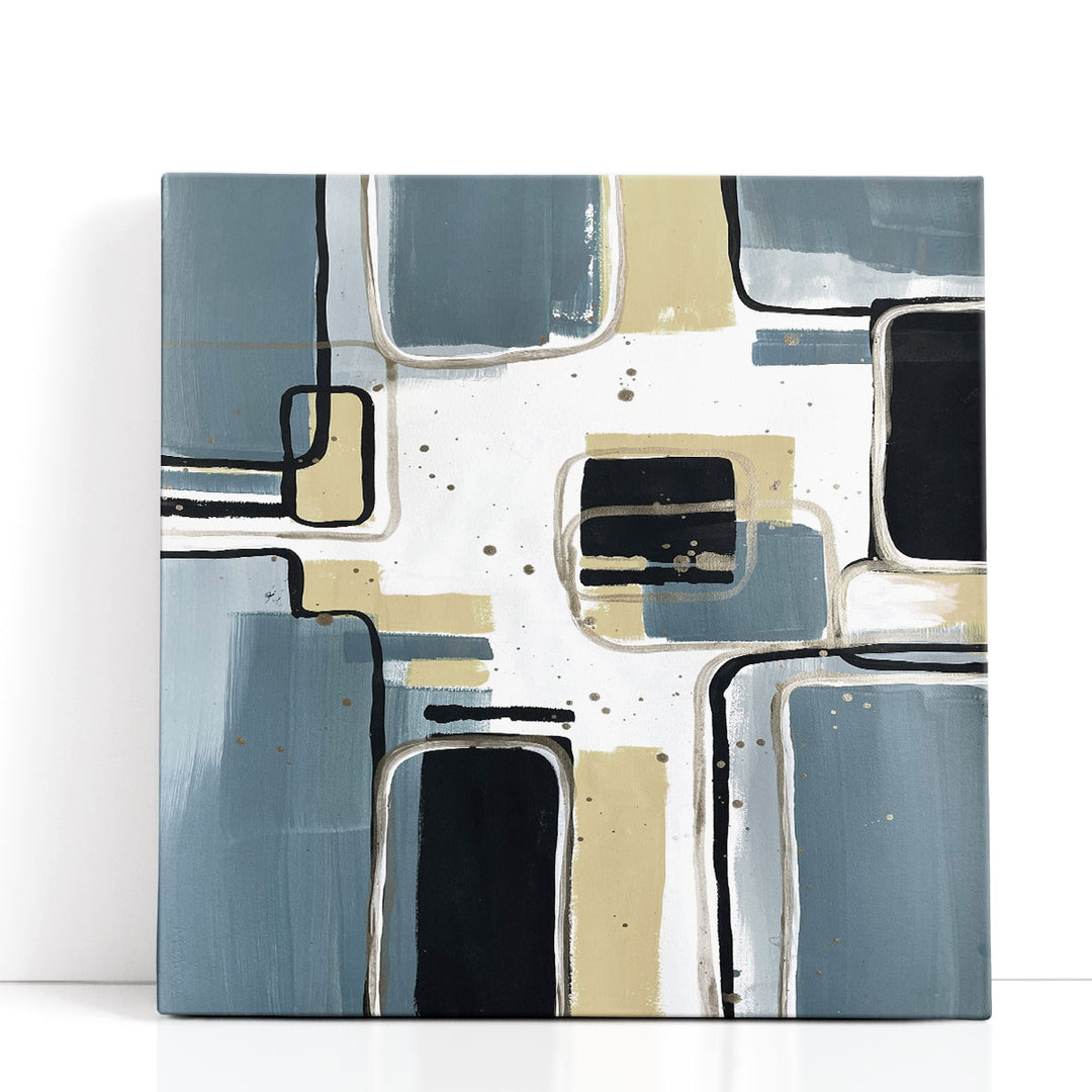 Abstract canvas art in blue and white tones
