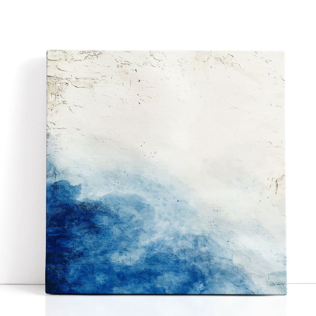 white abstract art – blue fluid brushstrokes
