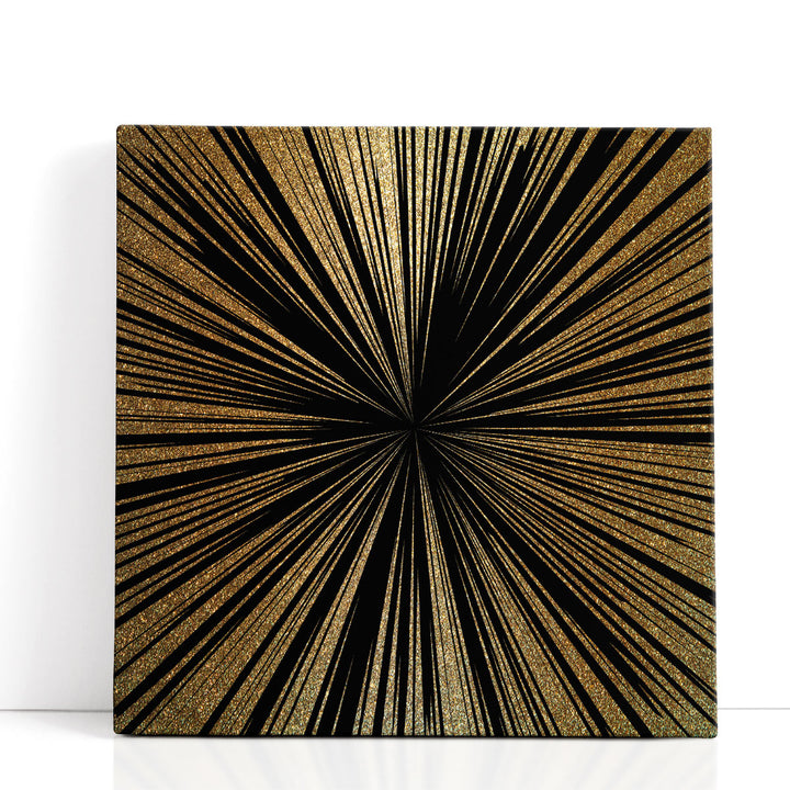 black abstract art – gold linear brushstrokes on canvas