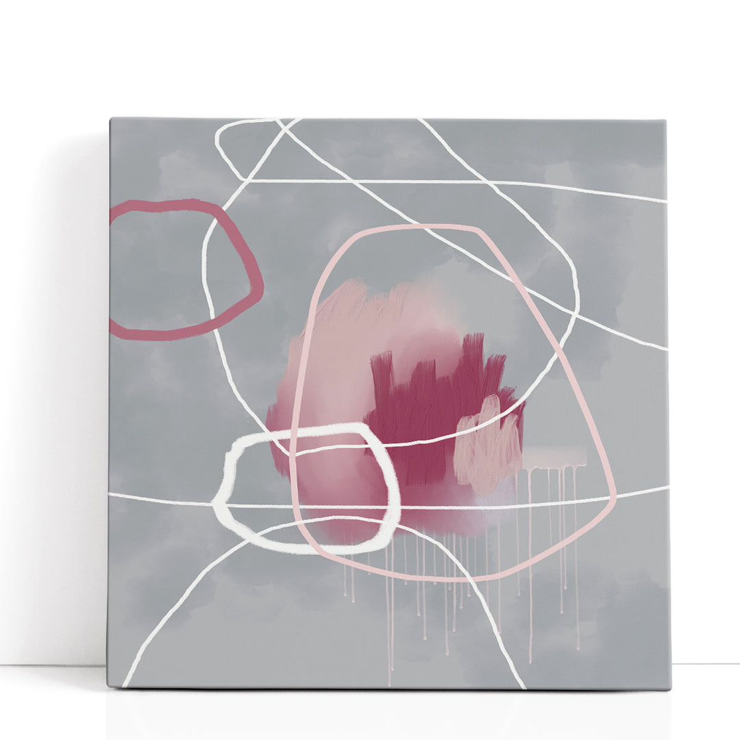 Grey abstract art with pink strokes