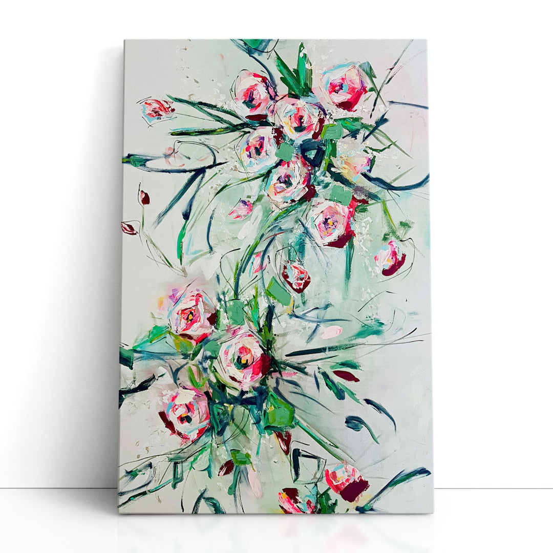 Abstract Rose Prints – soft pink watercolor roses with green tones