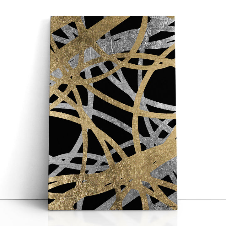 geometric wall decor gold and black shapes