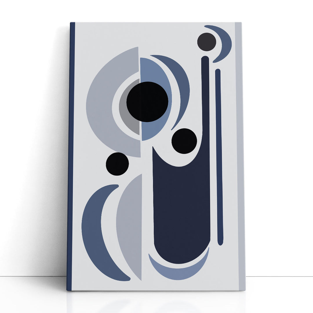 Abstract Geometric Wall Art – bold blue and gray shapes on neutral ground