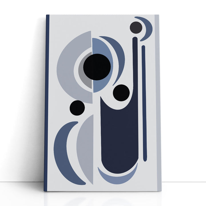 Abstract Geometric Wall Art – bold blue and gray shapes on neutral ground