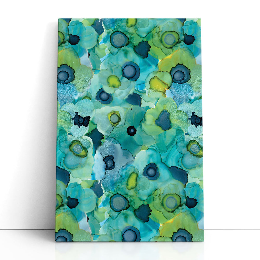 Abstract floral painting in blue green