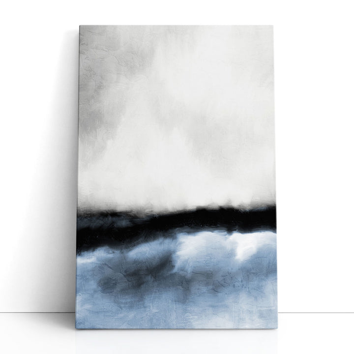 Blue and white wall art with black accents