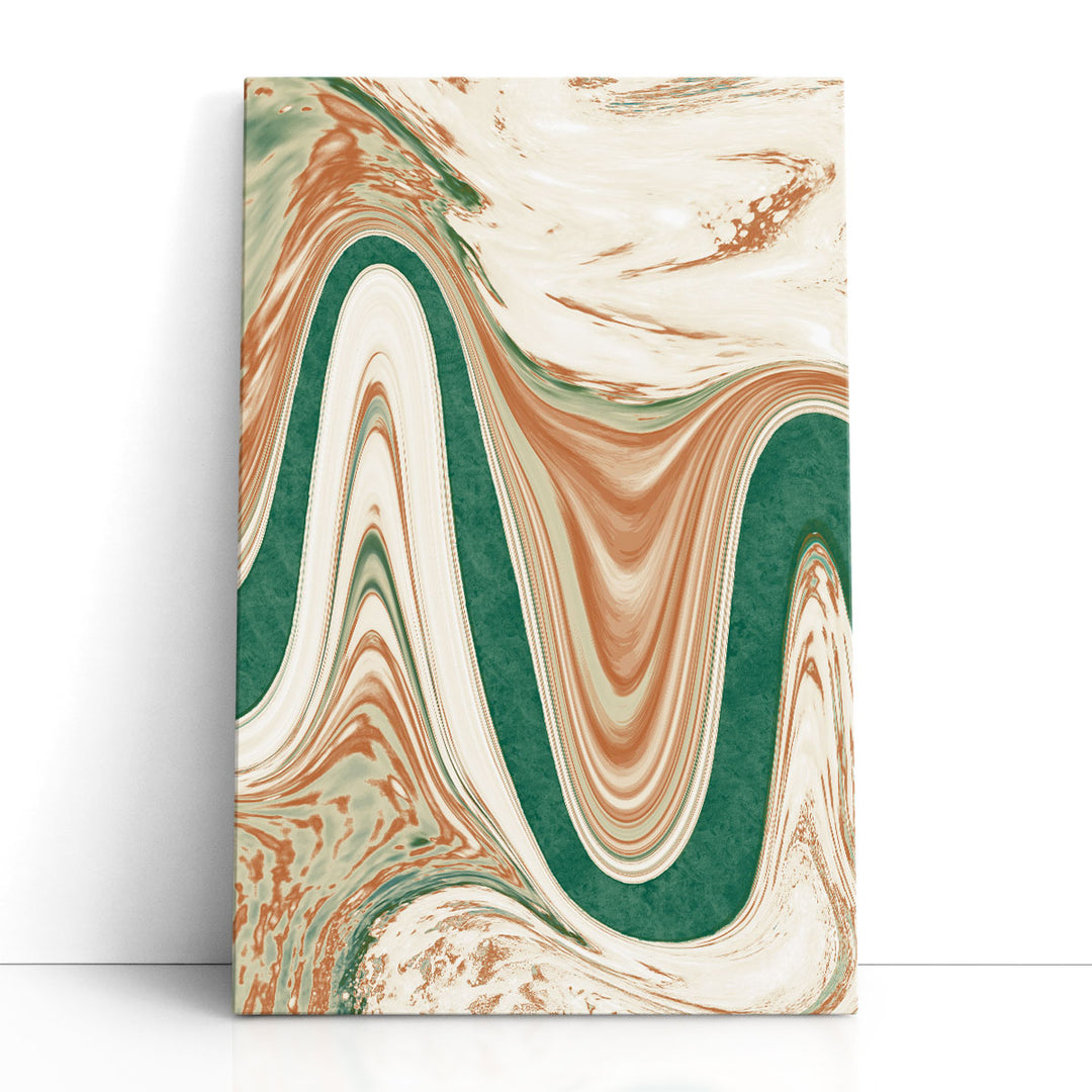 Beige abstract art with green accents