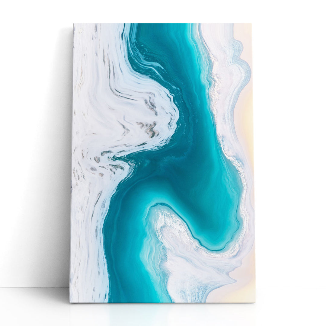 blue abstract wall art – fluid white and blue shapes