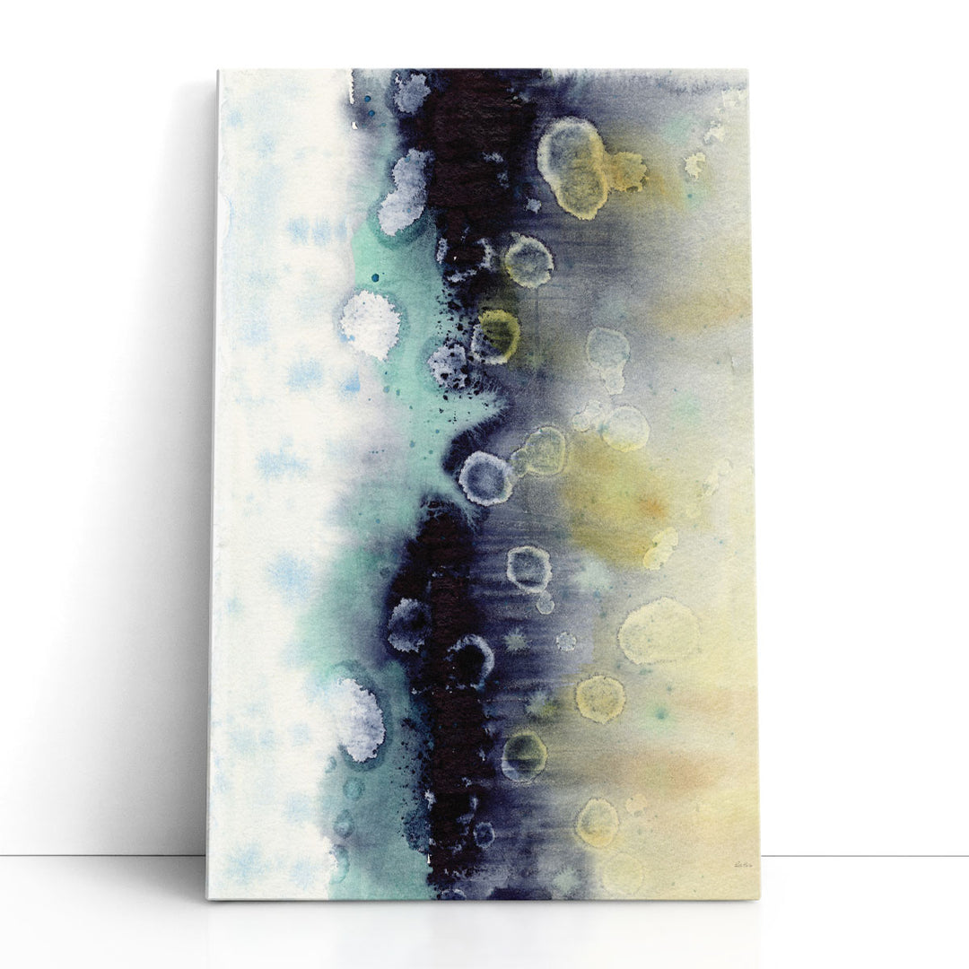 Watercolor canvas art with teal and gold accents