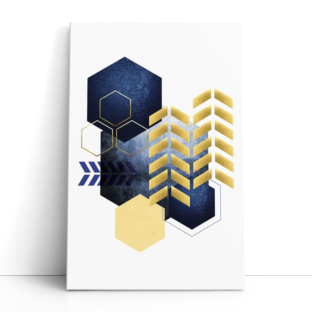 navy blue abstract wall art – hexagon motif