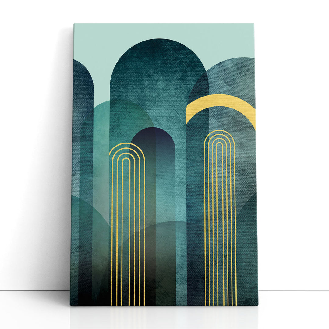 Teal abstract art – mid-century arch design