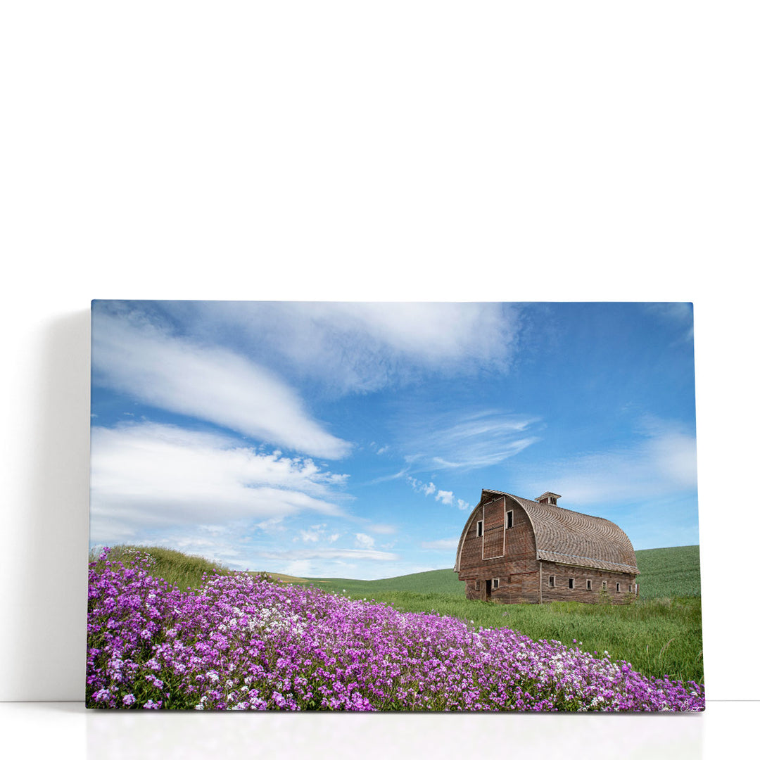 Palouse barn wall art with serene countryside view