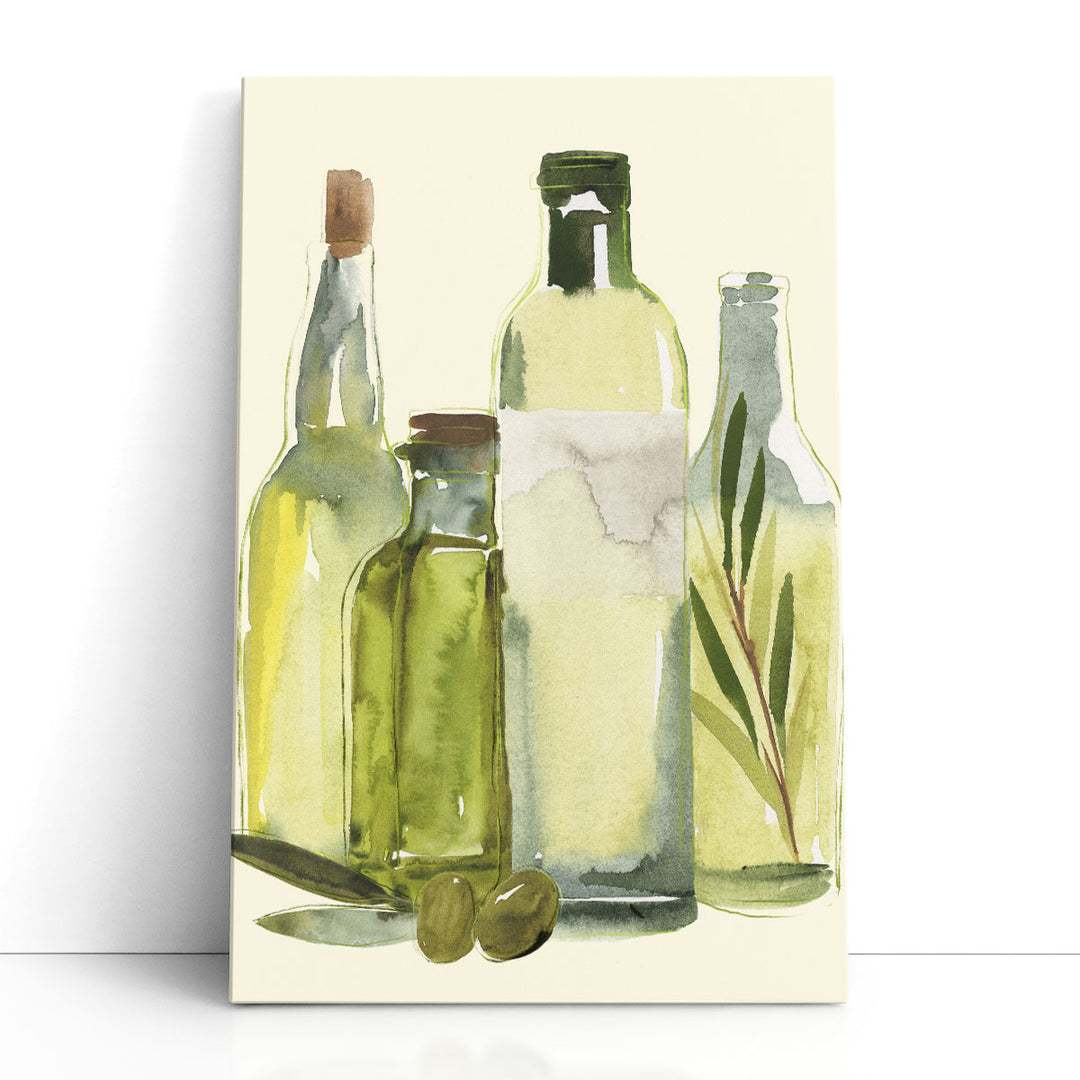 Watercolor olive green wall art abstract bottles