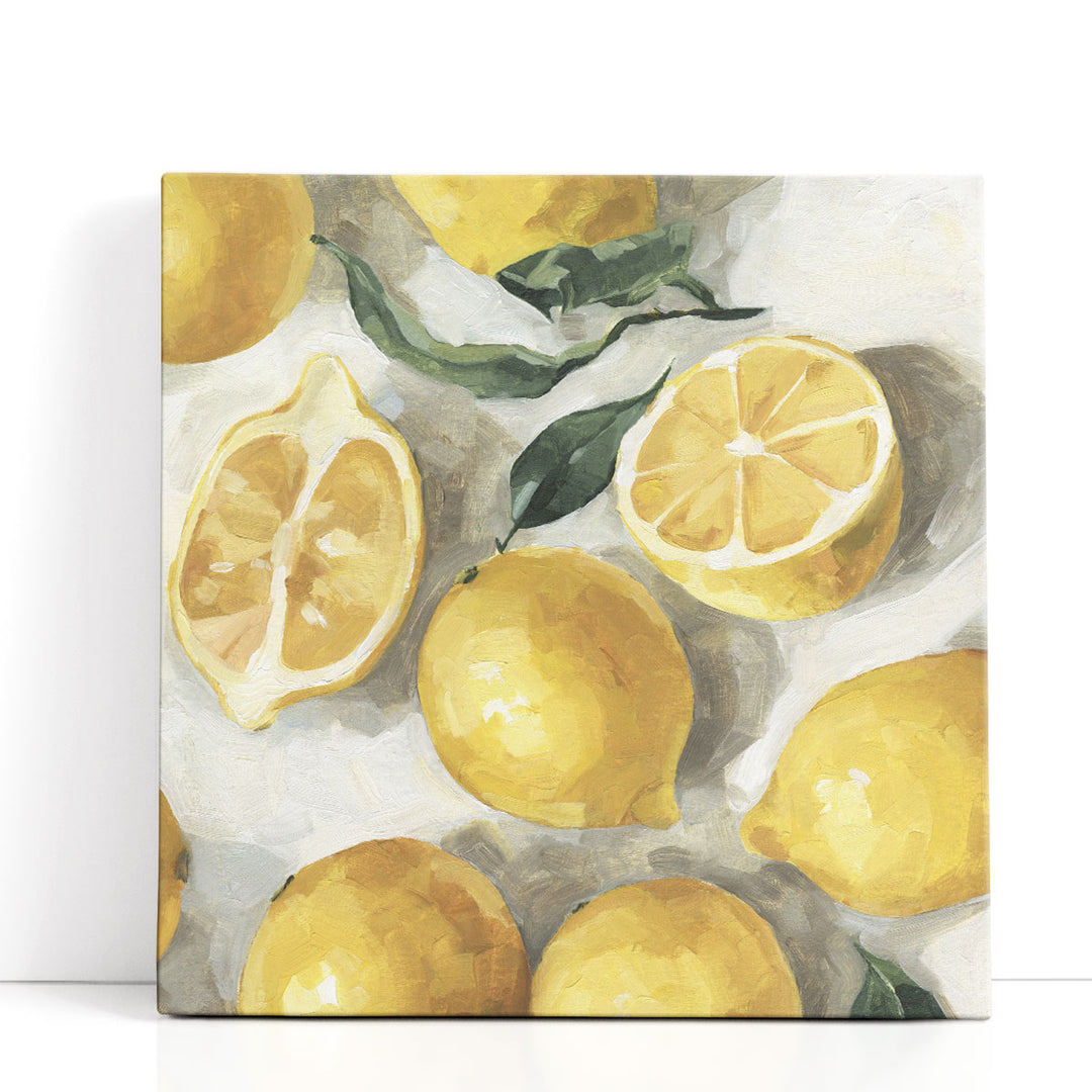 lemon wall art – trio of bright-yellow lemons