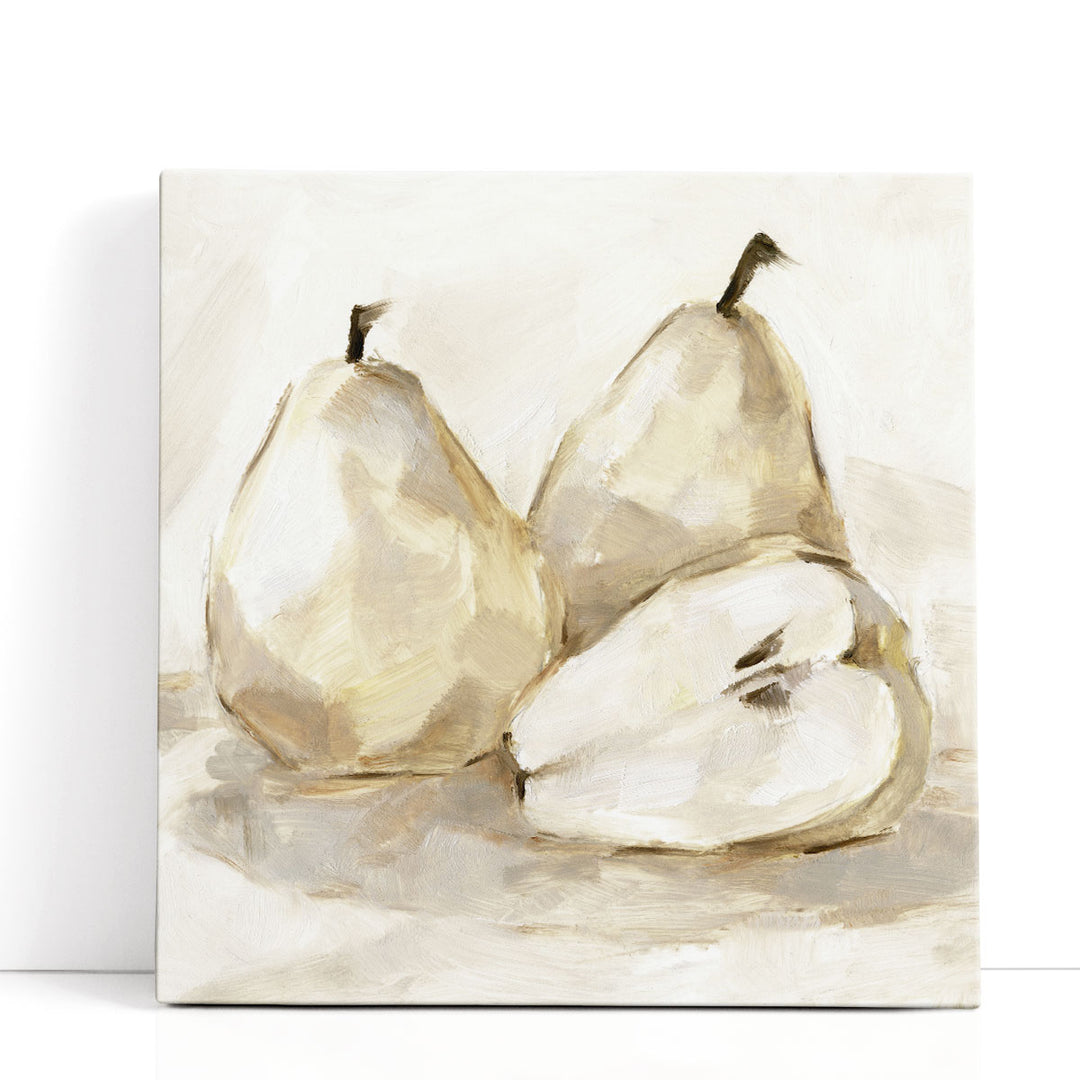 fruit wall art – trio of pears on neutral canvas