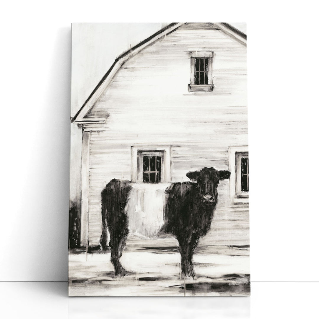 Black and White Cow Canvas Wall Art grazing cattle silhouette
