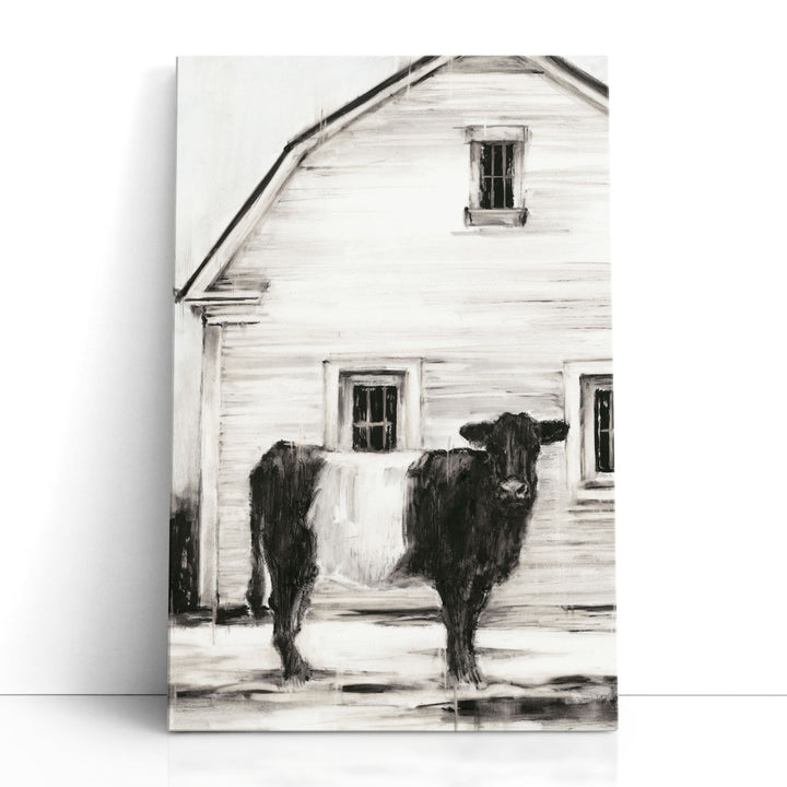 Black and White Cow Canvas Wall Art grazing cattle silhouette
