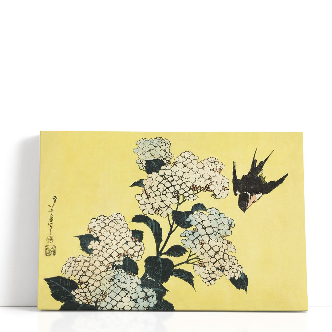 Hydrangea And Swallow, 1832 - Canvas Print Wall Art
