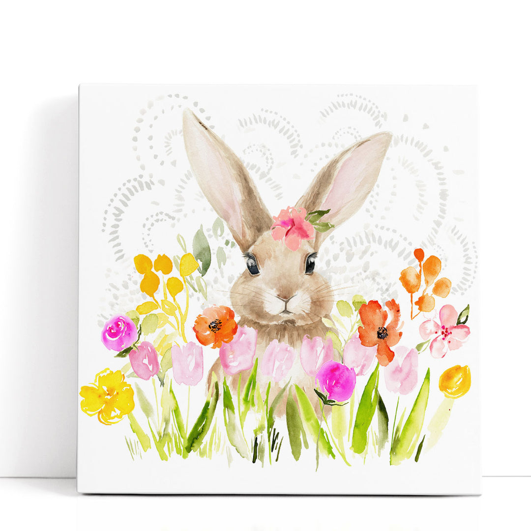 April Flowers and Bunny I - Canvas Print Wall Art
